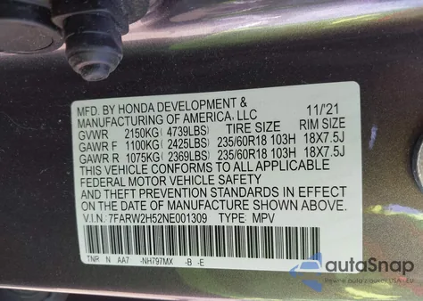 2022 Honda Cr-V Awd Ex z USA, uszkodzony, nr VIN 7FARW2H52NE001309